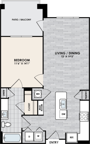 A1 Floor Plan, 1 Bed, 1 Bath, 754 sq. ft.