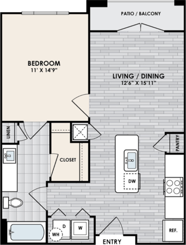 A1 Floor Plan, 1 Bed, 1 Bath, 679 sq. ft.