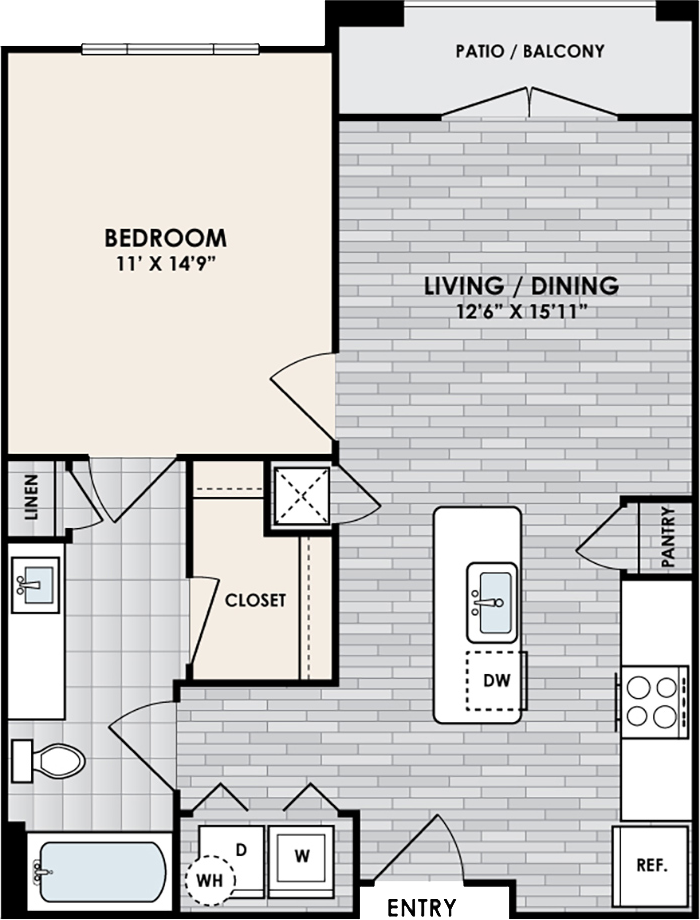 A1 Floor Plan, 1 Bed, 1 Bath, 679 sq. ft.