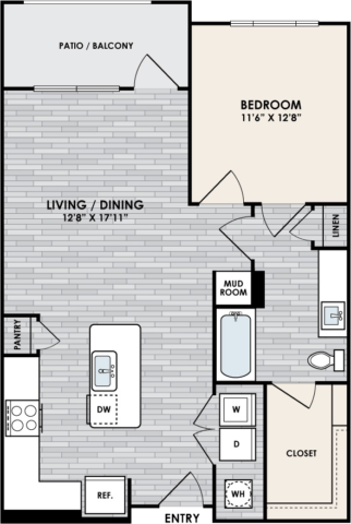 A2.1 Floor Plan, 1 Bed, 1 Bath, 830 sq. ft.