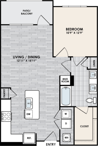 A3 Floor Plan, 1 Bed, 1 Bath, 792 sq. ft.