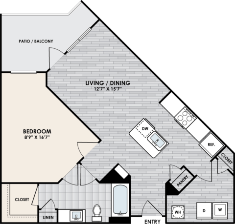 A3 Floor Plan, 1 Bed, 1 Bath, 792 sq. ft.