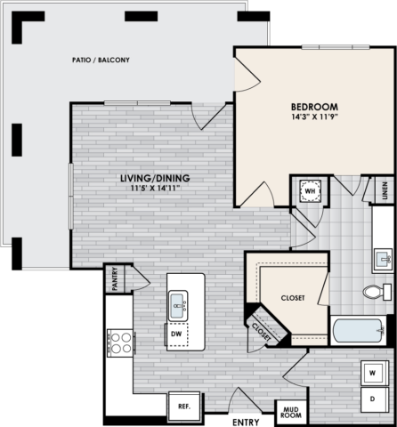 A4 Floor Plan, 1 Bed, 1 Bath, 886 sq. ft.