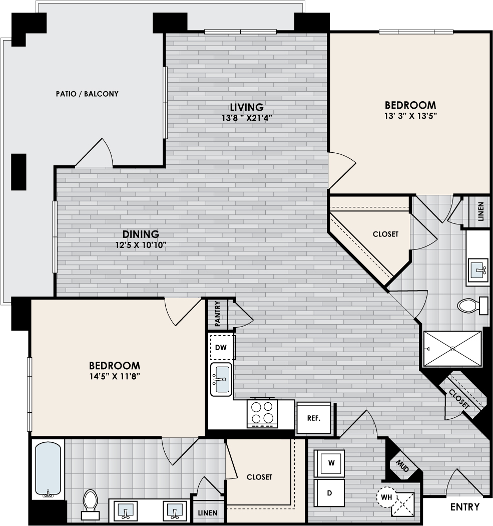 B3 Floor Plan, 2 Bed, 2 Bath, 1386 sq. ft.