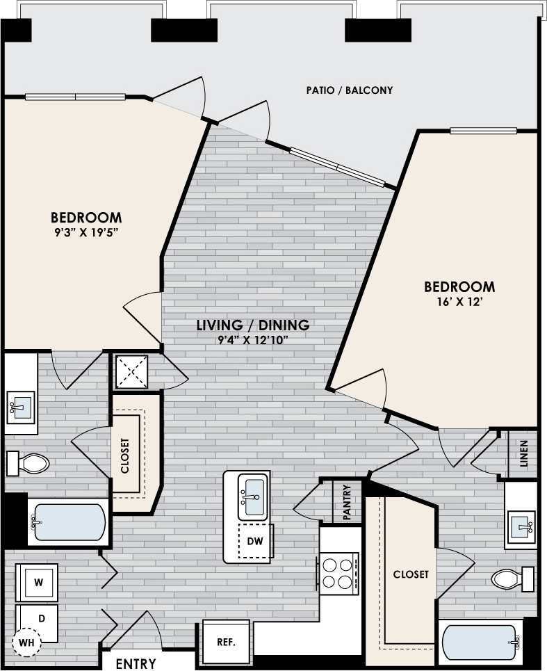 B4 Floor Plan, 2 Bed, 2 Bath, 1025 sq. ft.