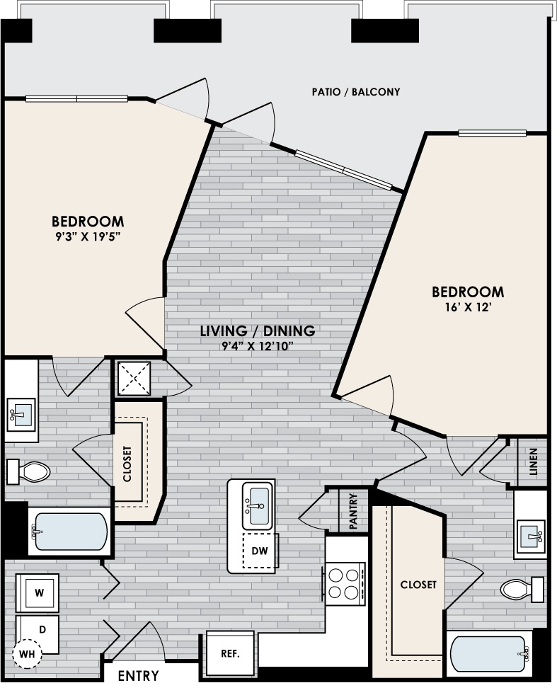 B4 Floor Plan, 2 Bed, 2 Bath, 1025 sq. ft.