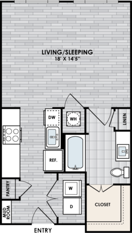 E1 Floor Plan, Studio, 1 Bath, 560 sq. ft.