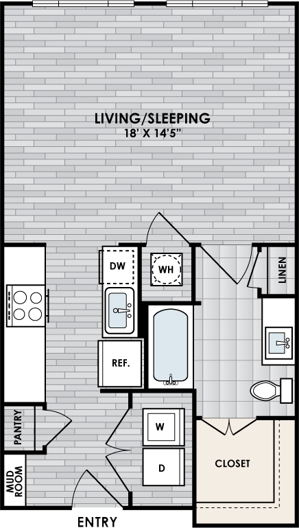 E1 Floor Plan, Studio, 1 Bath, 560 sq. ft.