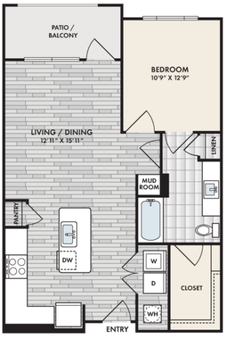 one bedroom one bathroom floorplan