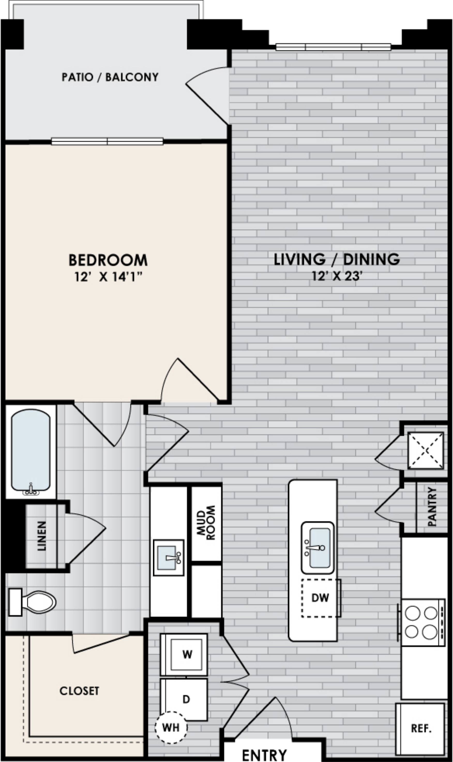 A1I Floor Plan, 1 Bed, 1 Bath, 852 sq. ft.
